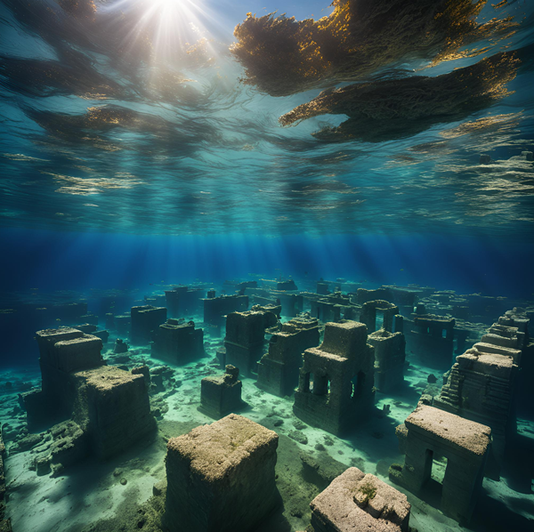 An illustration of the submerged Roman city Baiae.