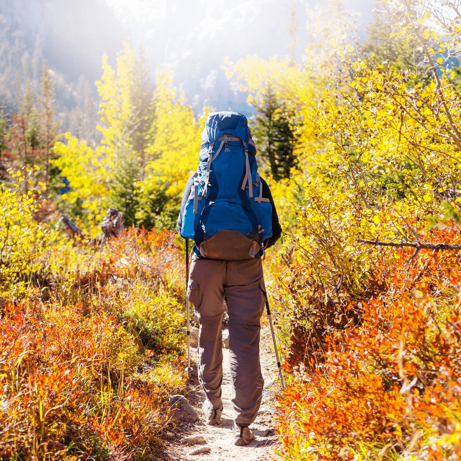 Hiker with a backpack standing on a cliff's edge overlooking a scenic valley, symbolizing budget-friendly adventure.